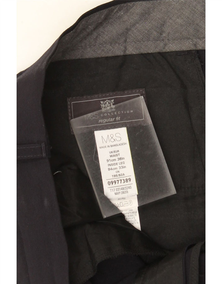 Calça masculina de ajuste regular MARKS & SPENCER W36 L33 azul marinho poliéster