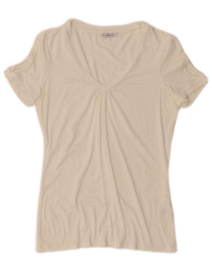 Marella Camiseta Feminina Top UK 10 Pequena Off White
