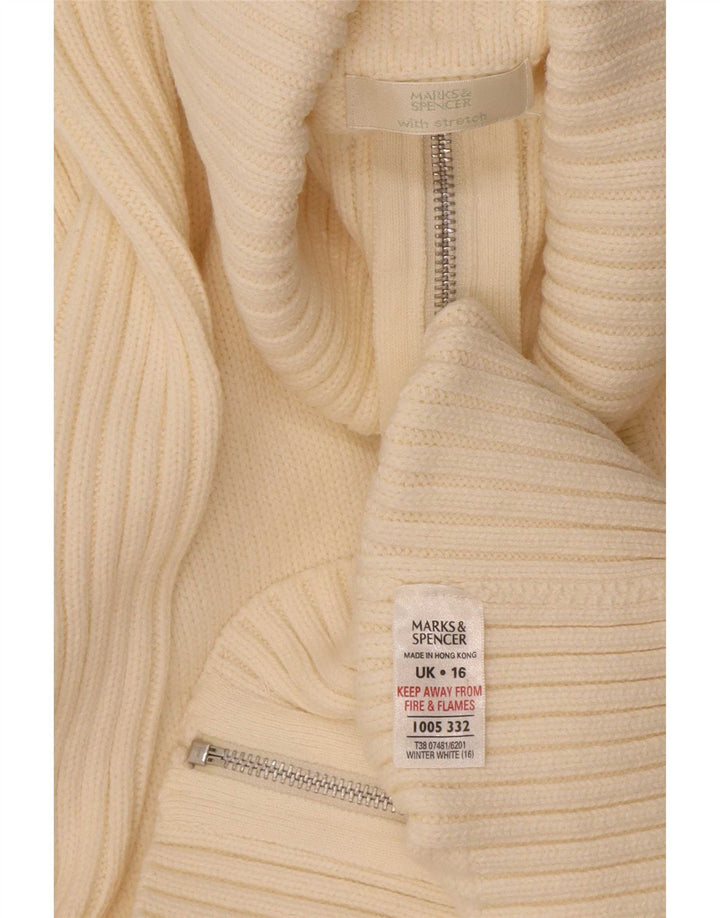 Suéter cardigã feminino com zíper completo da Marks & Spencer Reino Unido 16 grande branco