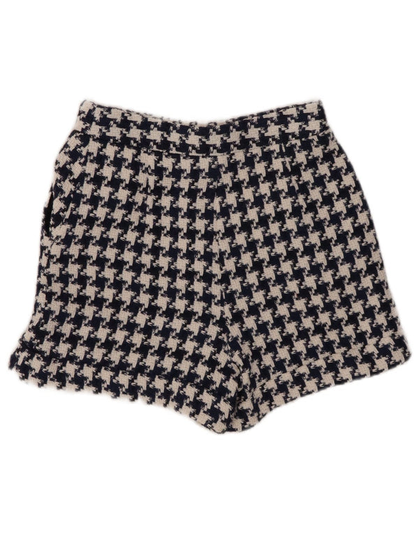 Zara Shorts feminino cintura alta casual XS W24 algodão houndstooth azul marinho