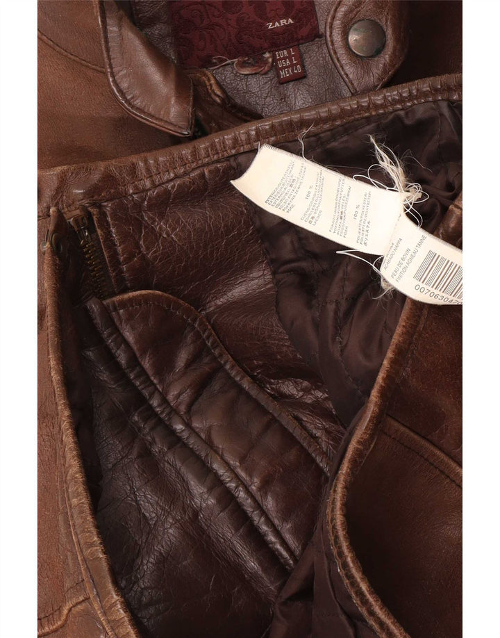 Jaqueta de couro masculina Zara Reino Unido 40 grande marrom