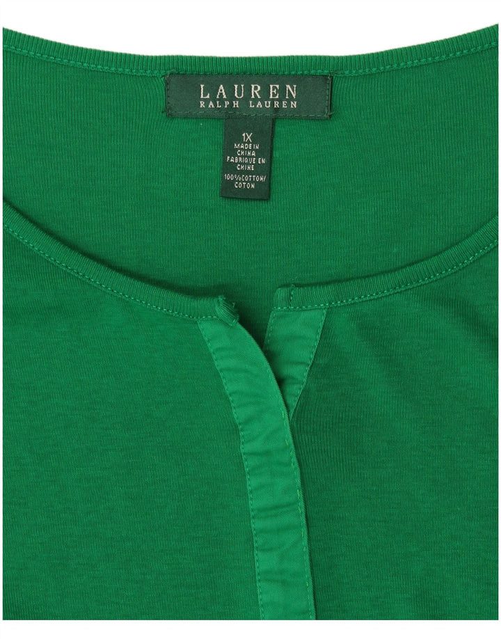 Top feminino RALPH LAUREN manga comprida UK 18 XL algodão verde