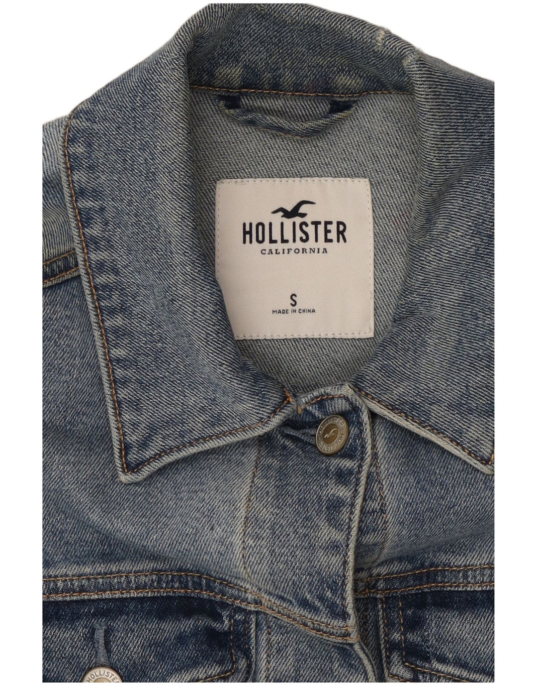 Jaqueta jeans feminina HOLLISTER desgastada Reino Unido 10 algodão azul pequeno