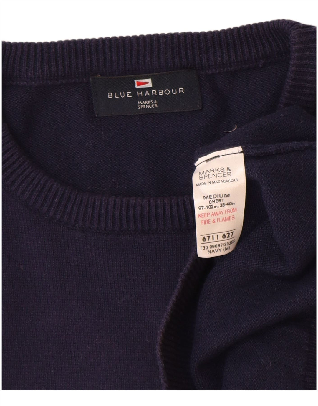 Suéter masculino Marks & Spencer Blue Harbor com gola redonda, azul marinho médio