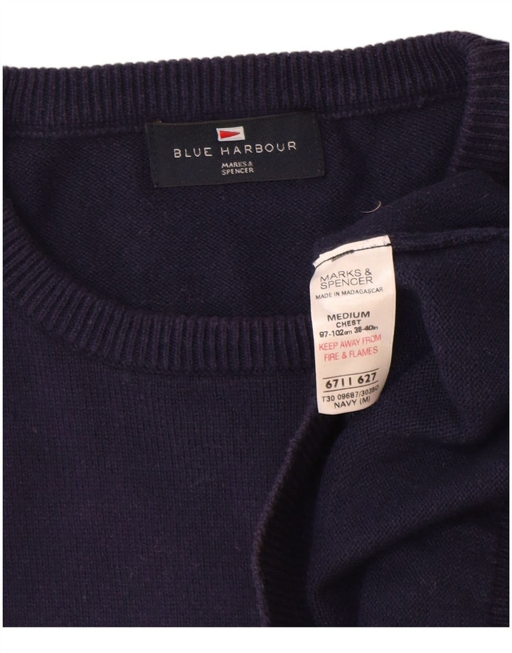 Suéter masculino Marks & Spencer Blue Harbor com gola redonda, azul marinho médio