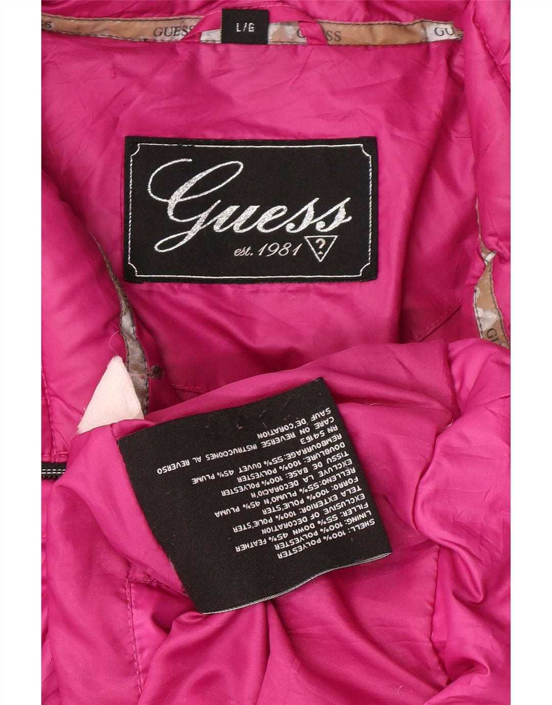 Jaqueta acolchoada feminina GUESS UK16 grande poliéster rosa