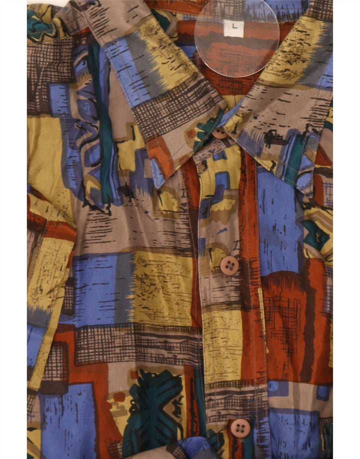 Camisa masculina vintage de manga curta grande seda patchwork multicolorida