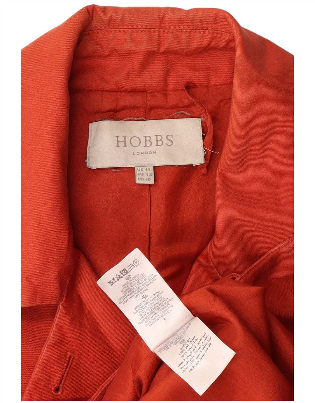 Casaco impermeável feminino HOBBS London Reino Unido 14 algodão laranja médio