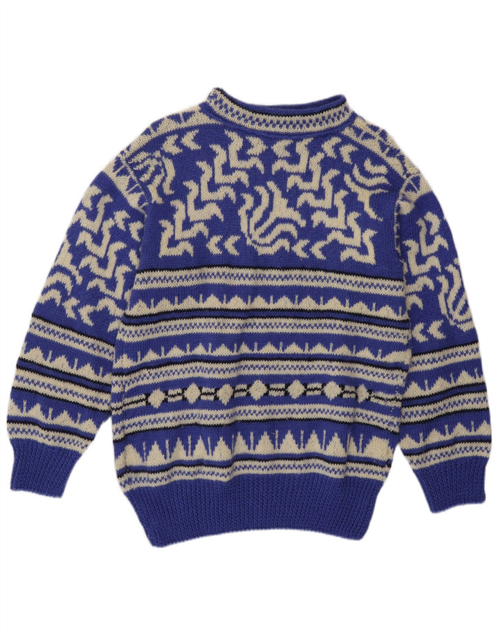 Suéter vintage masculino com gola tartaruga, azul médio geométrico