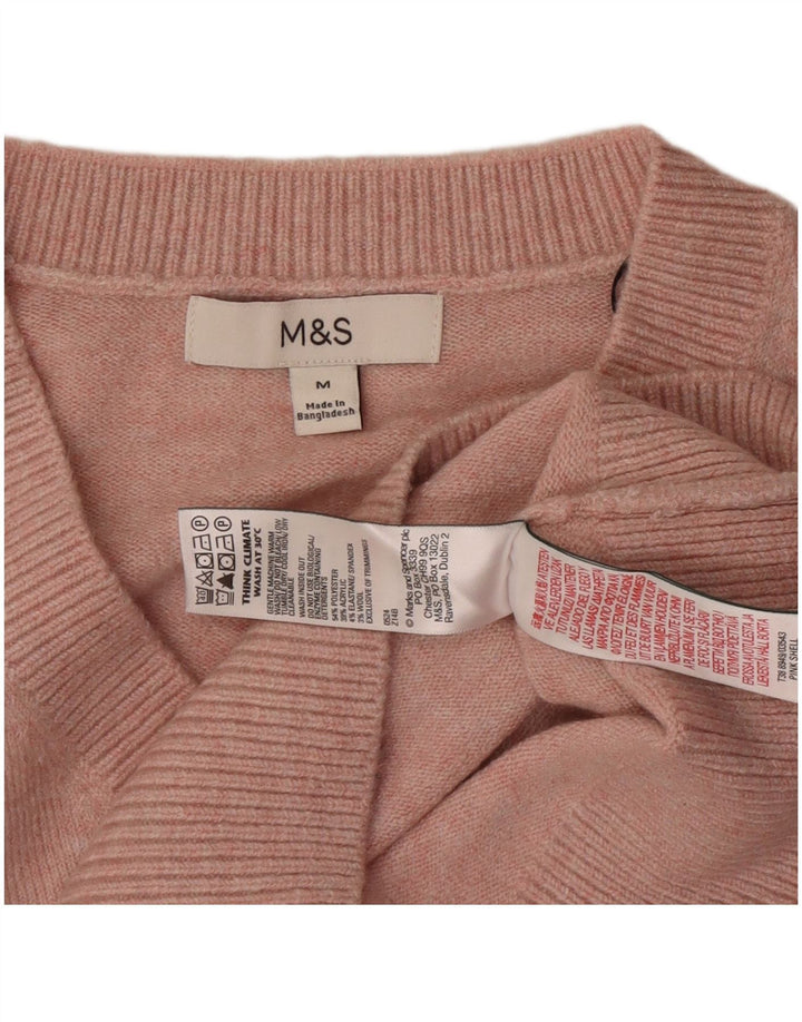 Suéter feminino Marks & Spencer com decote em V Reino Unido 14 poliéster rosa médio