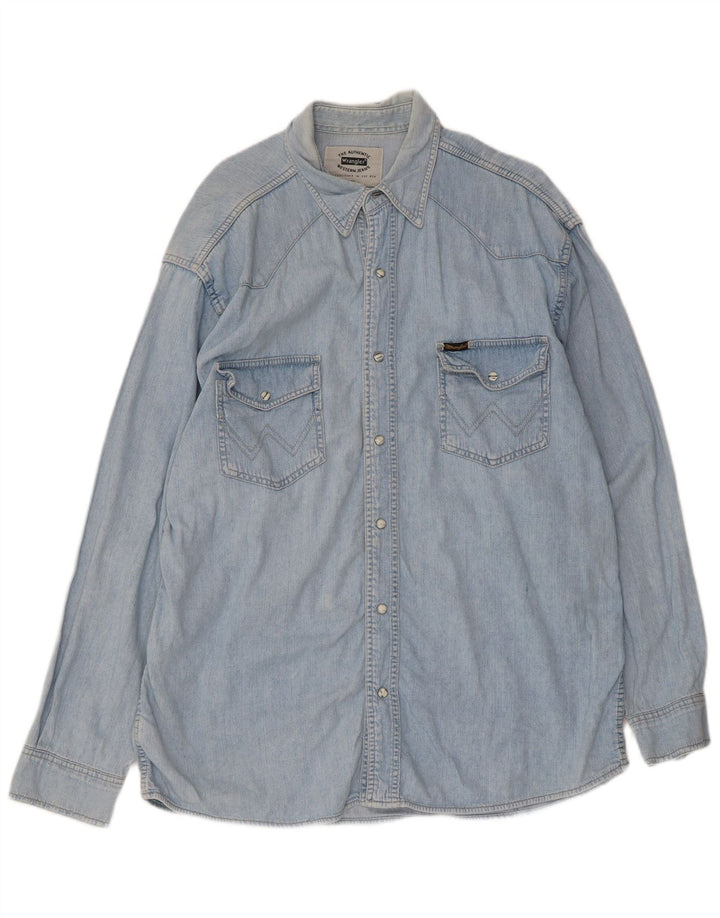 Camisa jeans masculina Wrangler XL azul algodão