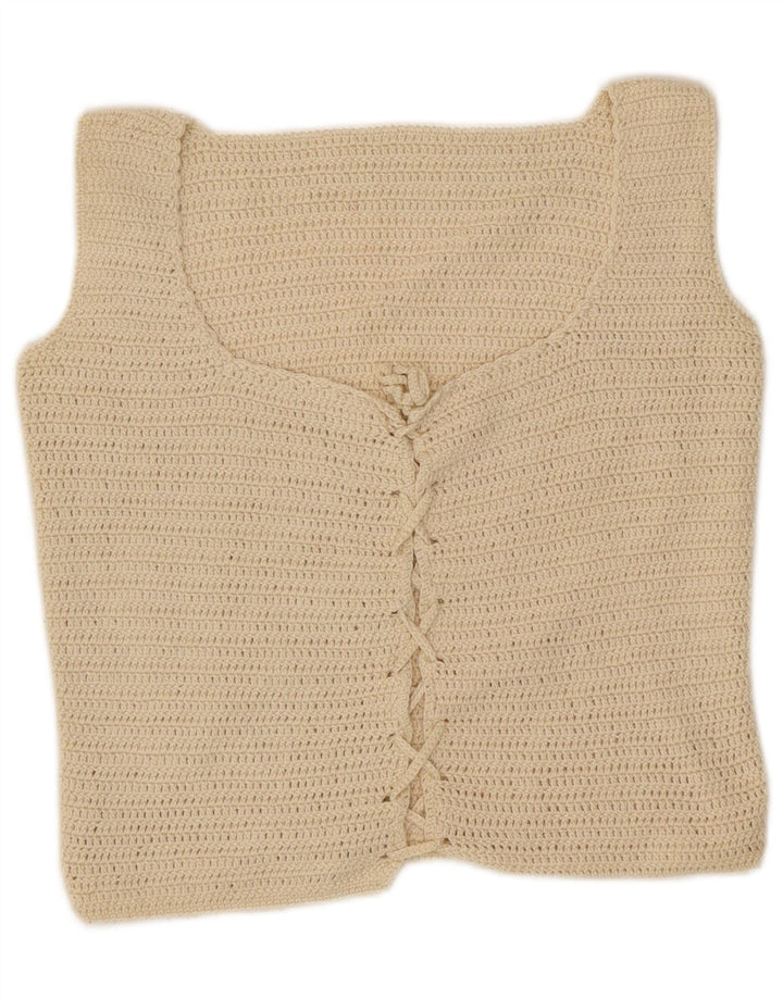 Top curto feminino vintage UK 10 pequeno branco