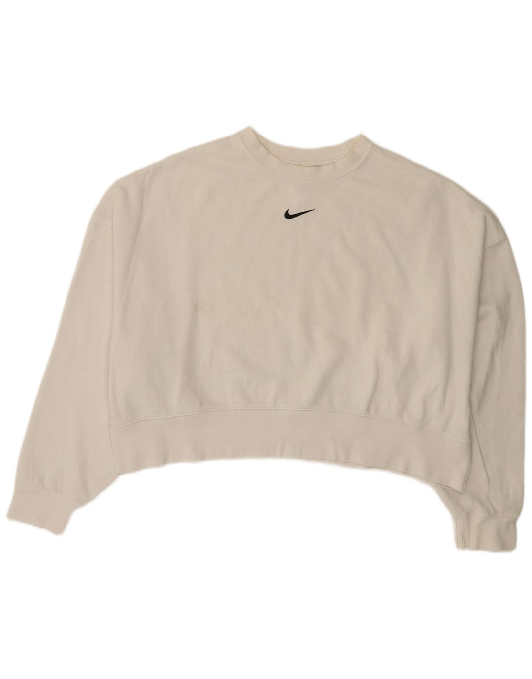 NIKE Womens Crop Oversized Sweatshirt Jumper UK 14 Médio Algodão Branco