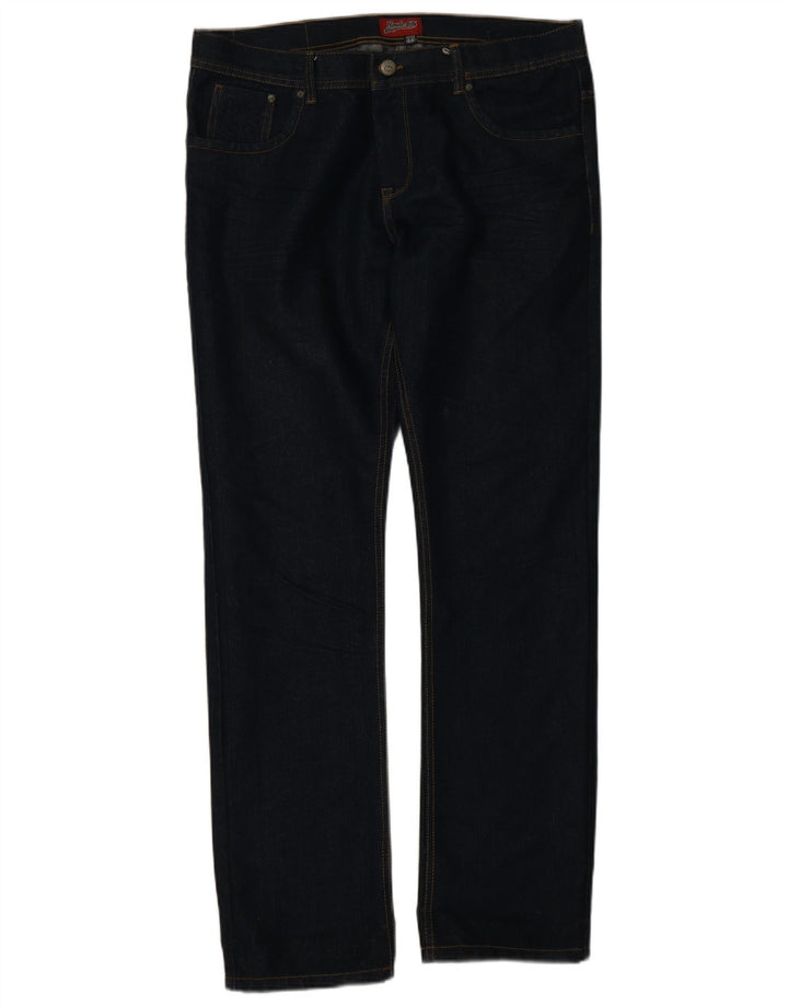 Calça jeans reta masculina Route 66 W36 L30 azul marinho algodão