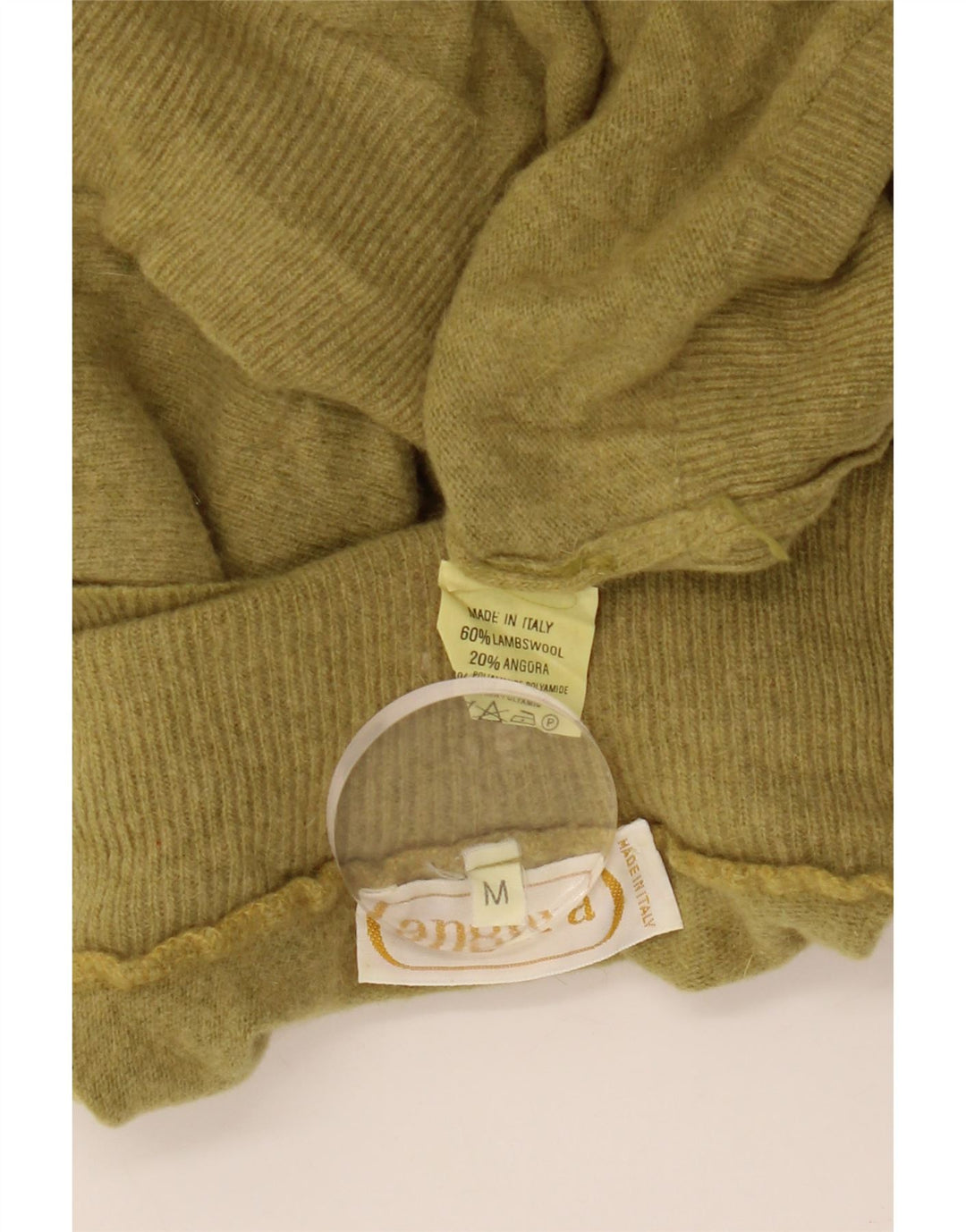 Suéter feminino VINTAGE com gola redonda Reino Unido 14 lã de cordeiro cáqui média