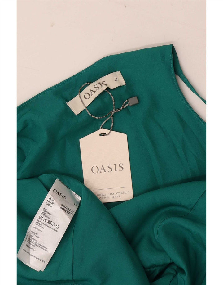 Vestido feminino Oasis sem mangas com bainha UK 12 poliéster verde médio