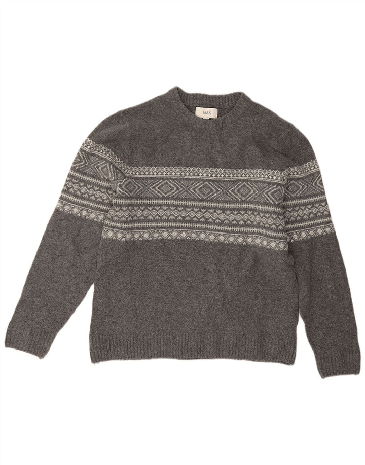 Suéter masculino Marks & Spencer com gola redonda cinza médio Fair Isle
