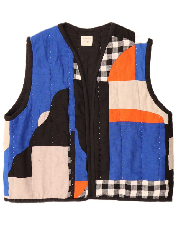 Colete feminino acolchoado aberto feito à mão Mossom UK 18 XL patchwork multicolorido