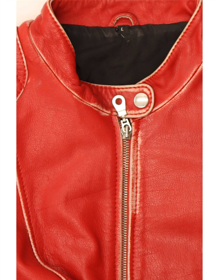 Jaqueta feminina de couro Gipsy Racer UK 14 listrada vermelha grande