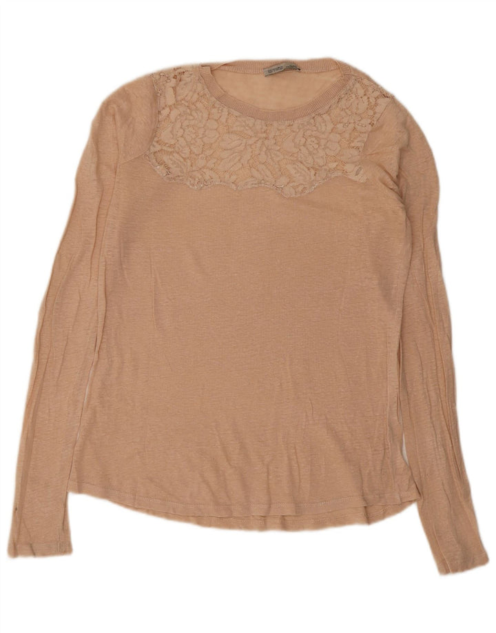 Top feminino Zara manga comprida UK 10 pequeno bege