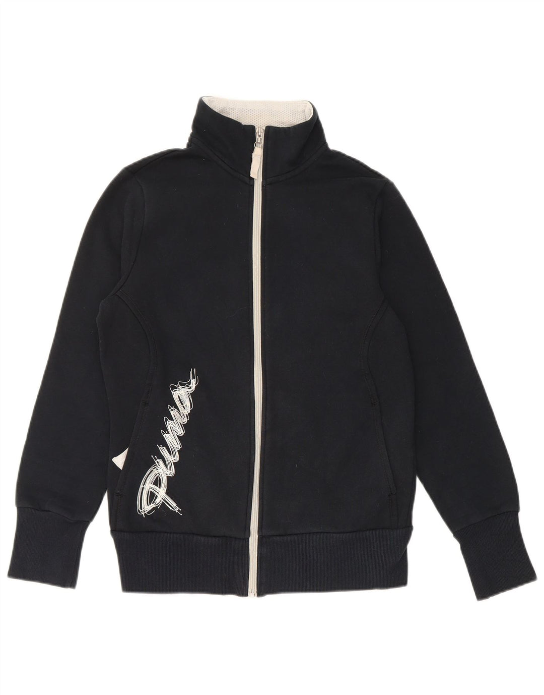 PUMA Womens Graphic Tracksuit Top Jacket Reino Unido 12 Médio Algodão Preto
