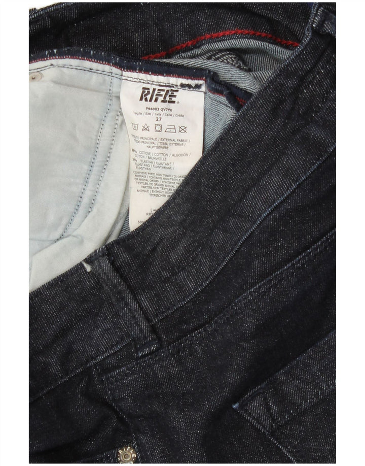 Rifle feminino queimado jeans W27 L29 algodão azul marinho