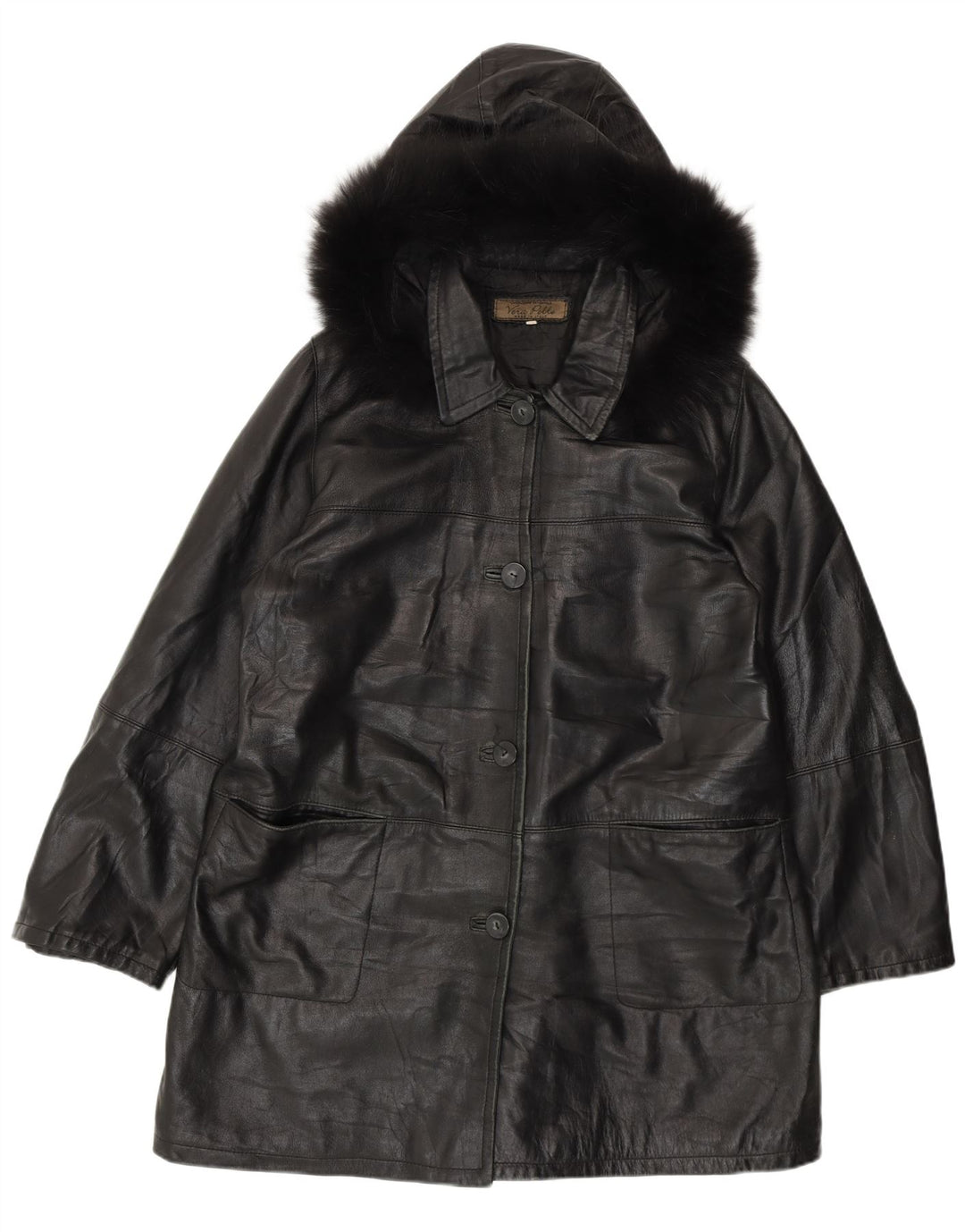 Casaco de couro com capuz feminino vintage IT 50 XL couro preto