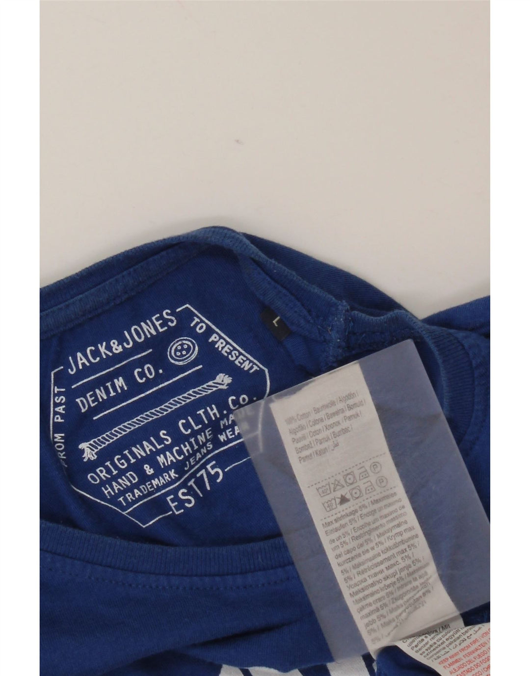 Jack & Jones Camiseta masculina gráfica de manga comprida grande algodão azul