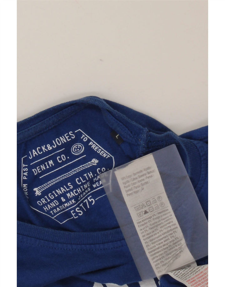 Jack & Jones Camiseta masculina gráfica de manga comprida grande algodão azul