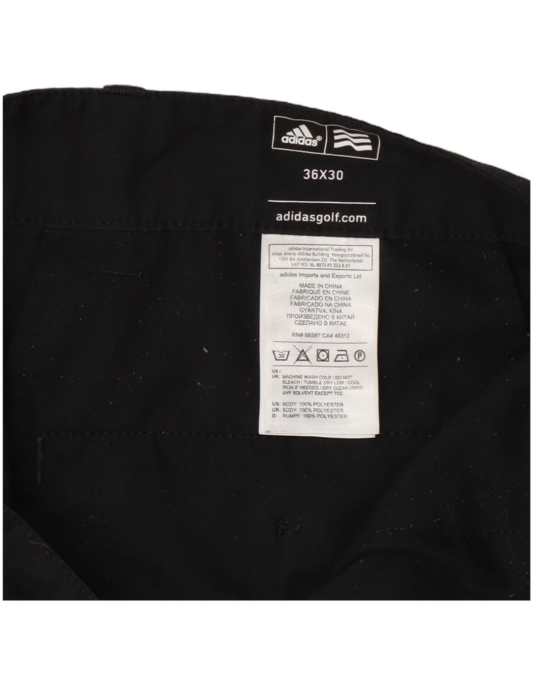 Calça Chino Reta Masculina Adidas W36 L30 Poliéster Preto