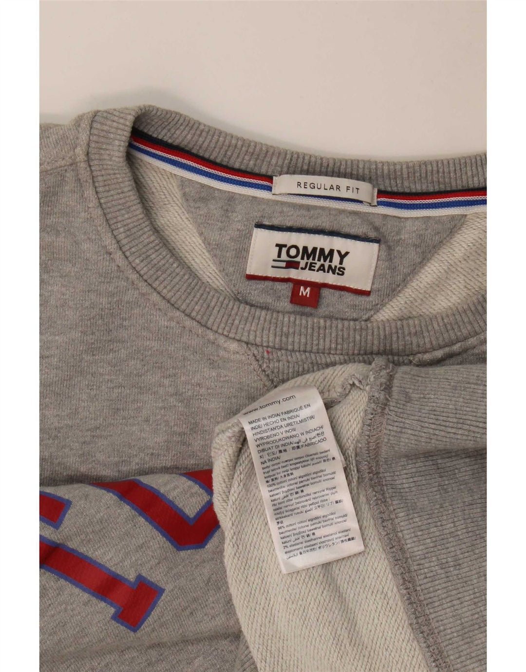 Tommy Hilfiger moletom gráfico feminino jumper UK 14 cinza médio manchado