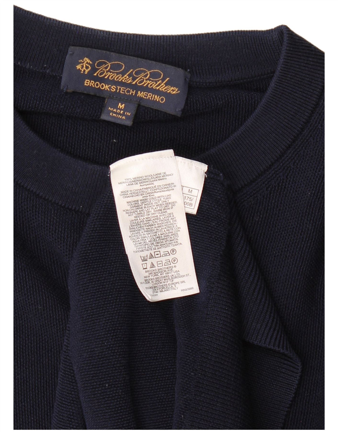 Suéter masculino BROOKS BROTHERS com gola redonda, lã Merino azul marinho médio