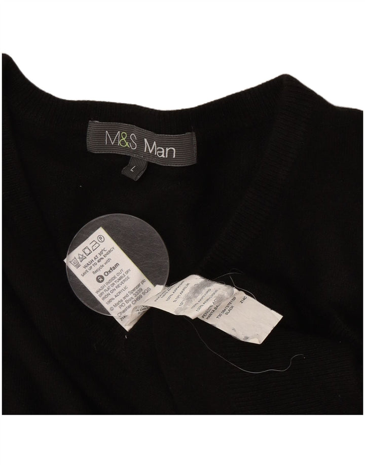 Suéter masculino Marks & Spencer com decote em V grande acrílico preto