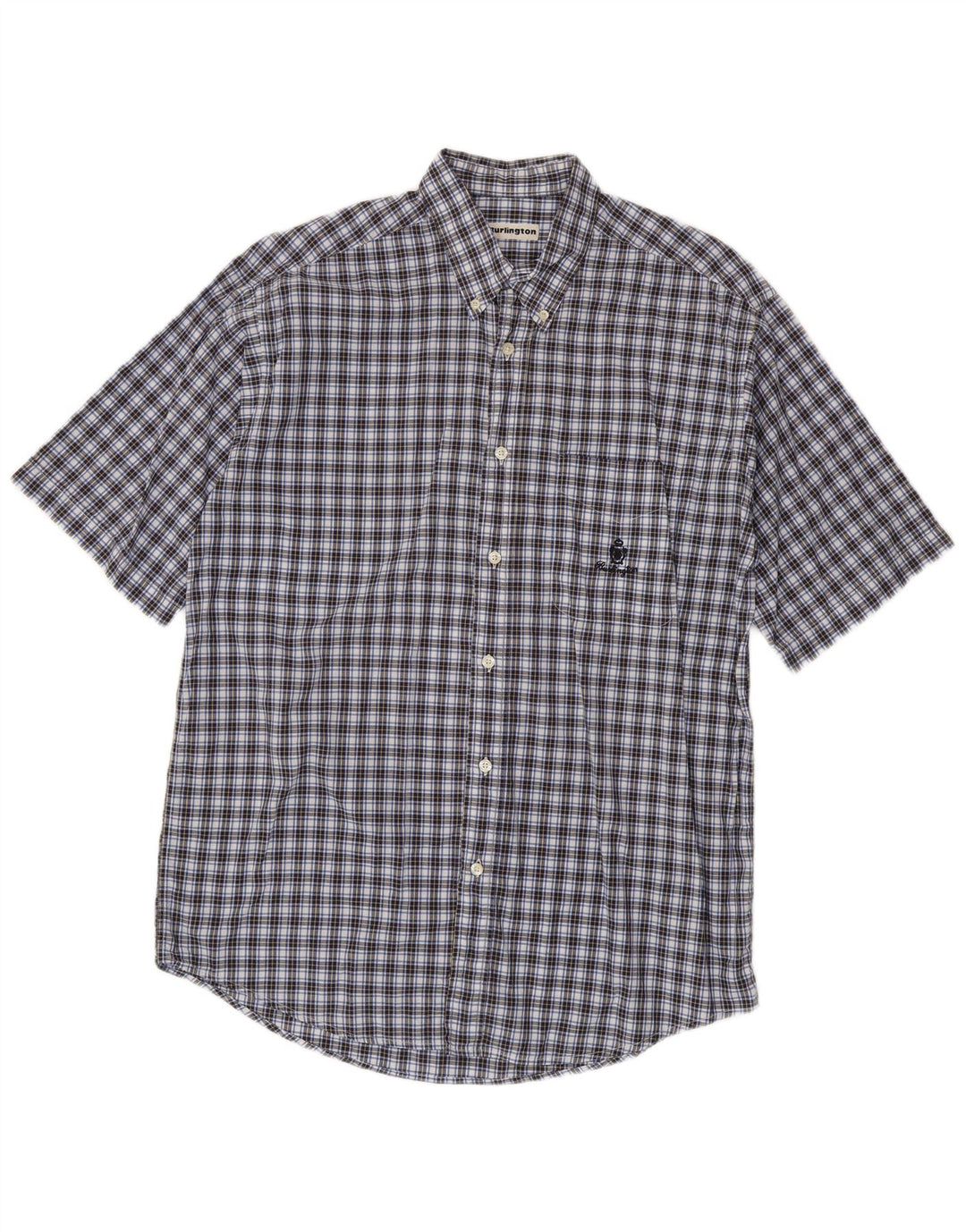 Camisa masculina de manga curta Burlington grande algodão xadrez azul