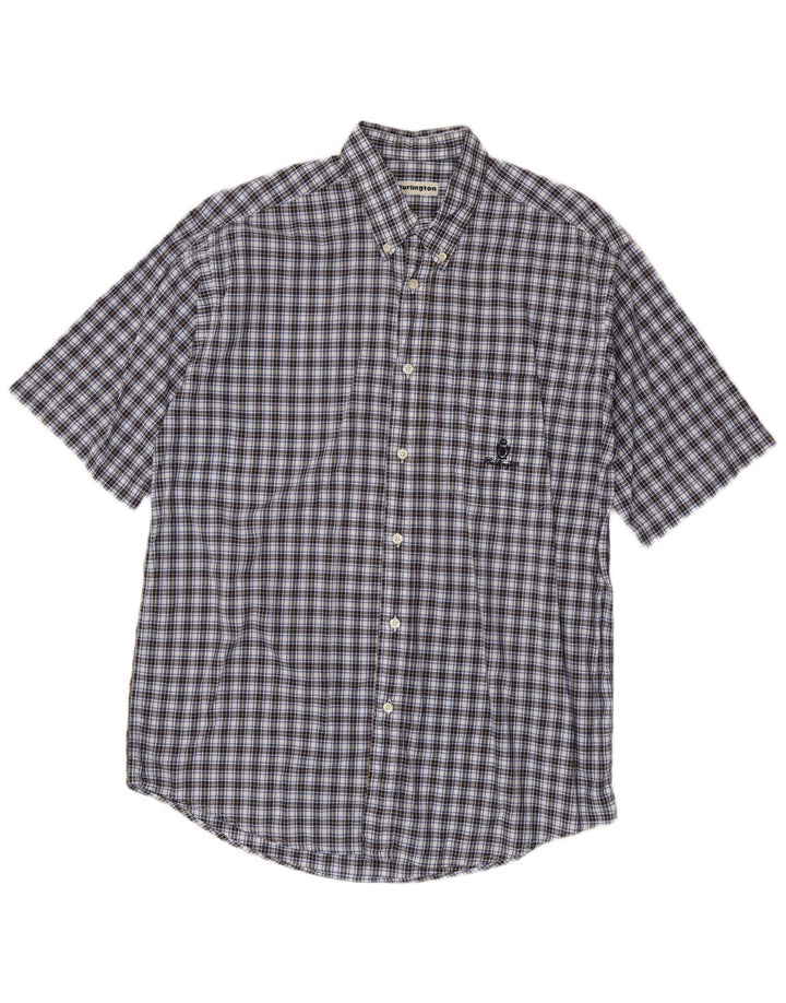 Camisa masculina de manga curta Burlington grande algodão xadrez azul