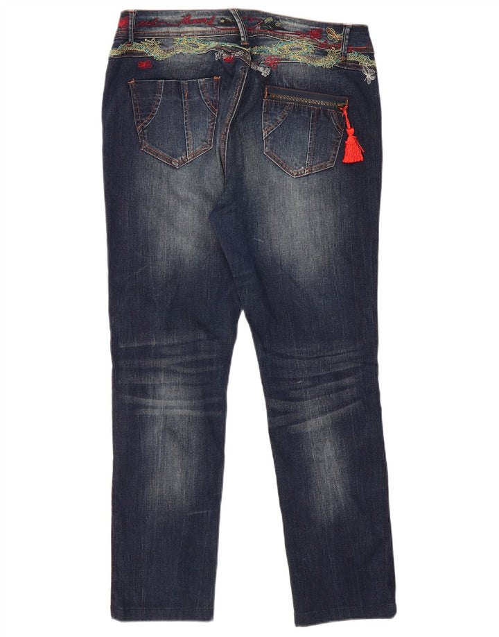 Desigual Jeans feminino gráfico slim W34 L29 azul marinho poliéster