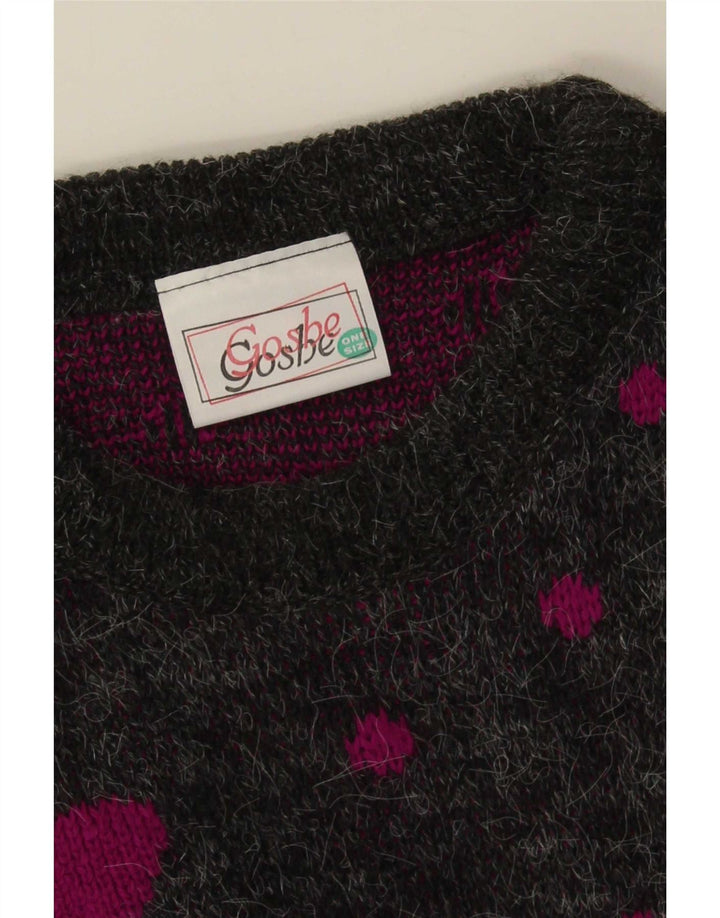 Suéter feminino vintage com gola canoa e palangre, tamanho único, cinza manchado