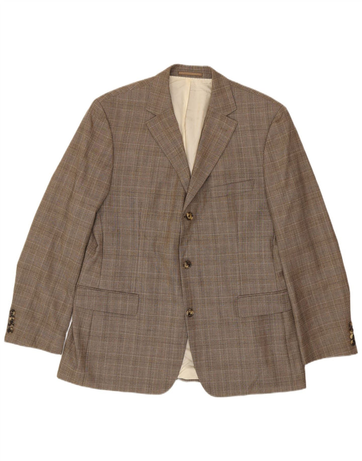 Jaqueta blazer masculina de 3 botões Hugo Boss EU 56 3XL marrom xadrez lã virgem