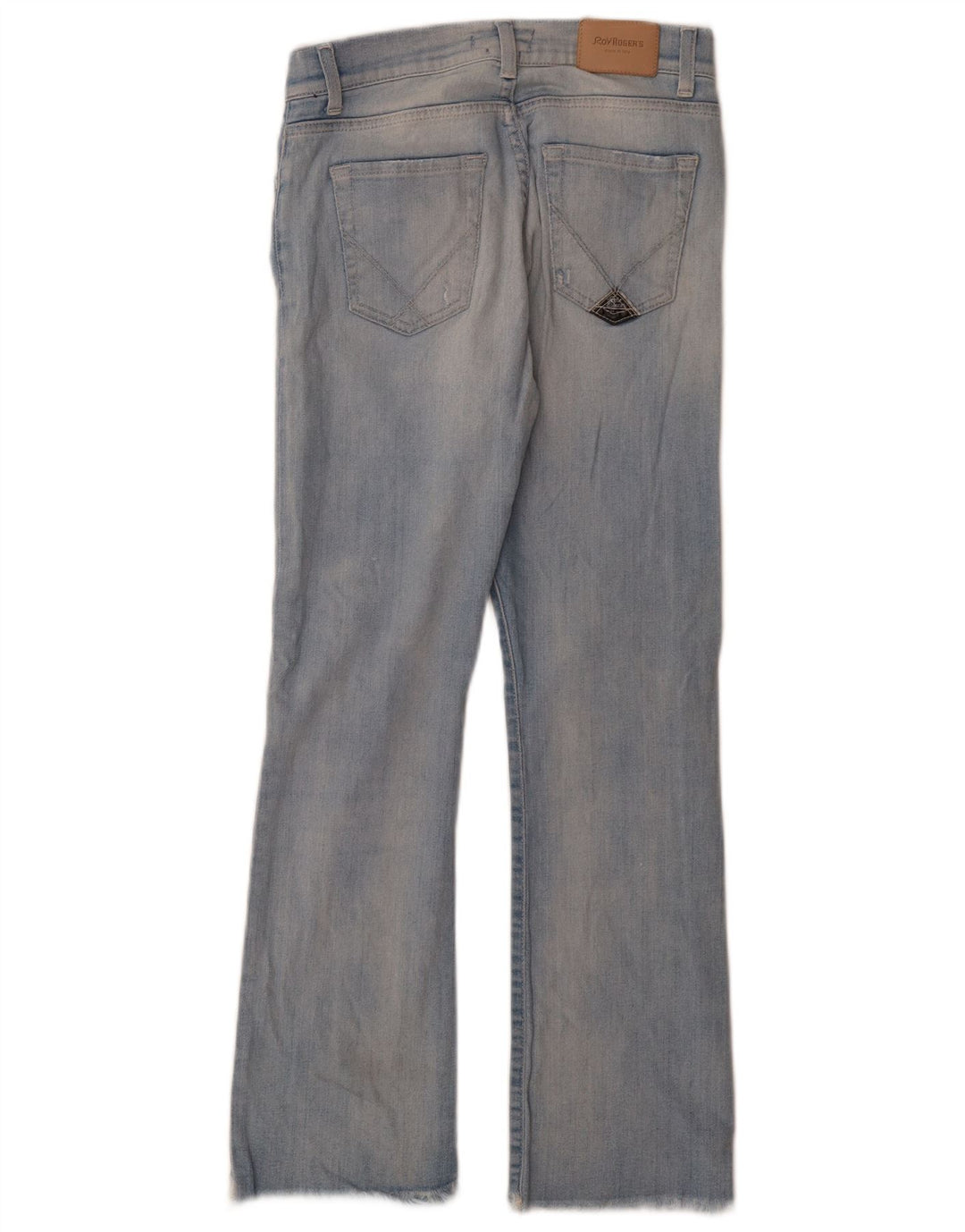 Calça jeans feminina Roy Rogers desgastada com bootcut W25 L28 algodão azul