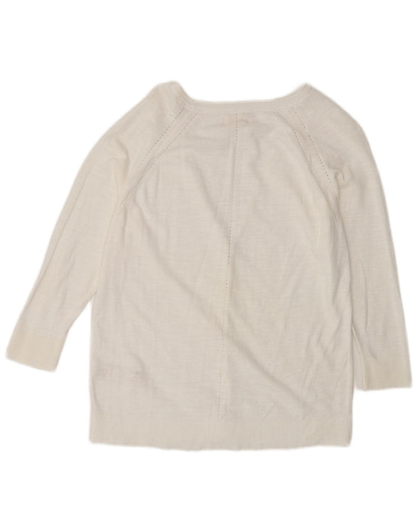 Suéter cardigã feminino de manga 3/4 Fat Face UK 12 algodão branco médio