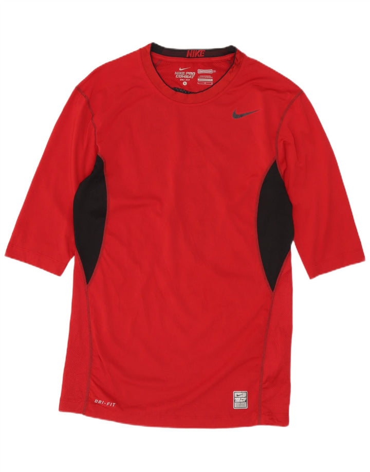 Top gráfico feminino NIKE manga 3/4 UK 14 grande vermelho colorblock poliéster