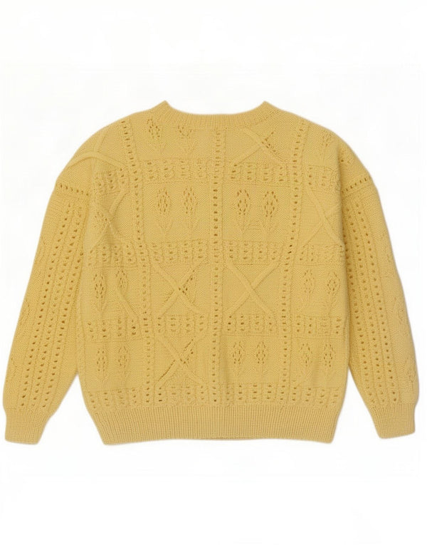 Vintage Womens Cardigan Sweater UK 16 Large Yellow Floral