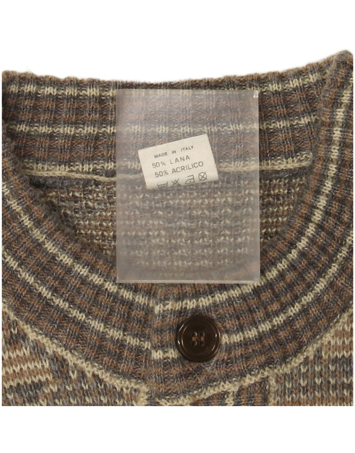 Suéter cardigã masculino vintage cinza médio lã Fair Isle