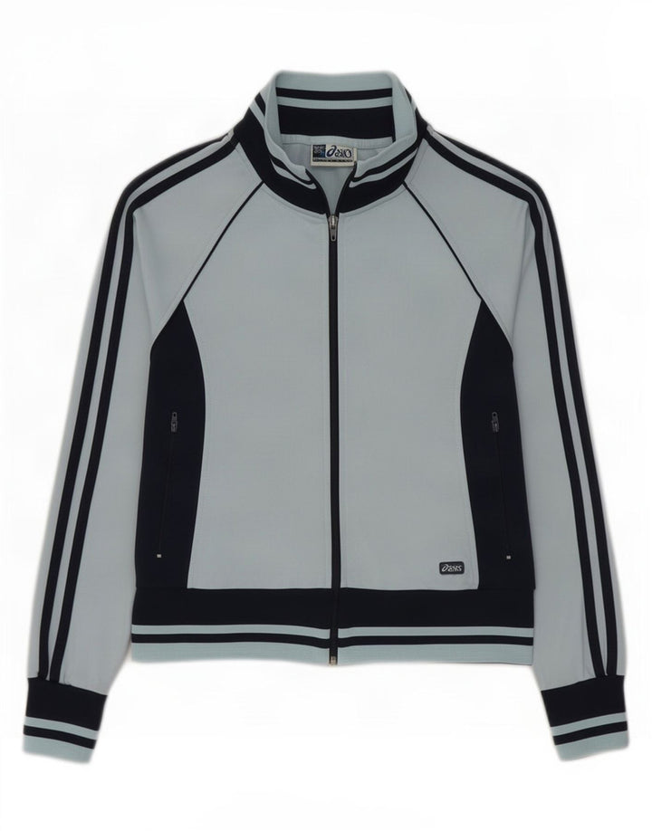 Asics Womens Tracksuit Top Jacket UK 12 Medium Blue Colourblock