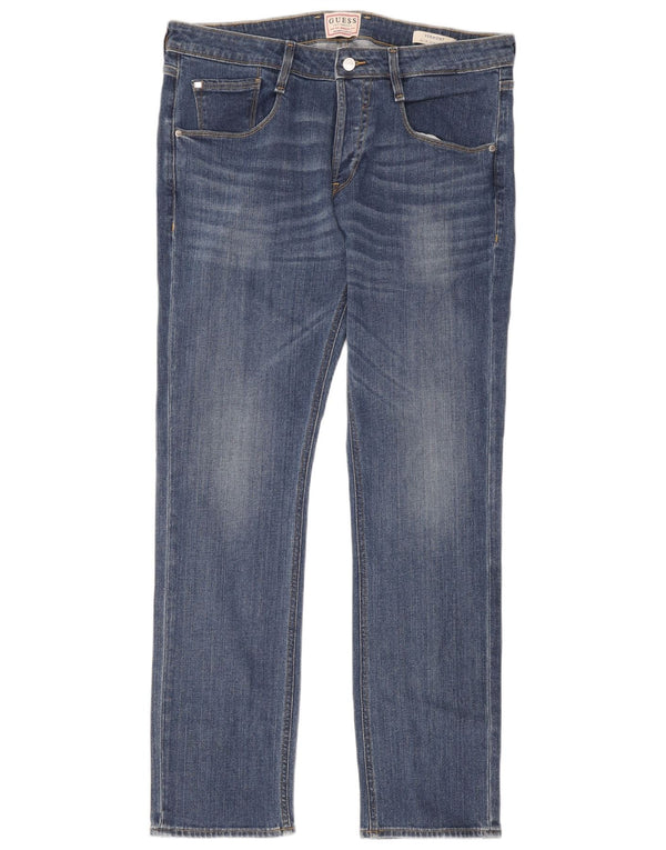 Guess Mens Vermont Slim Straight Jeans W34 L31 Azul Algodão