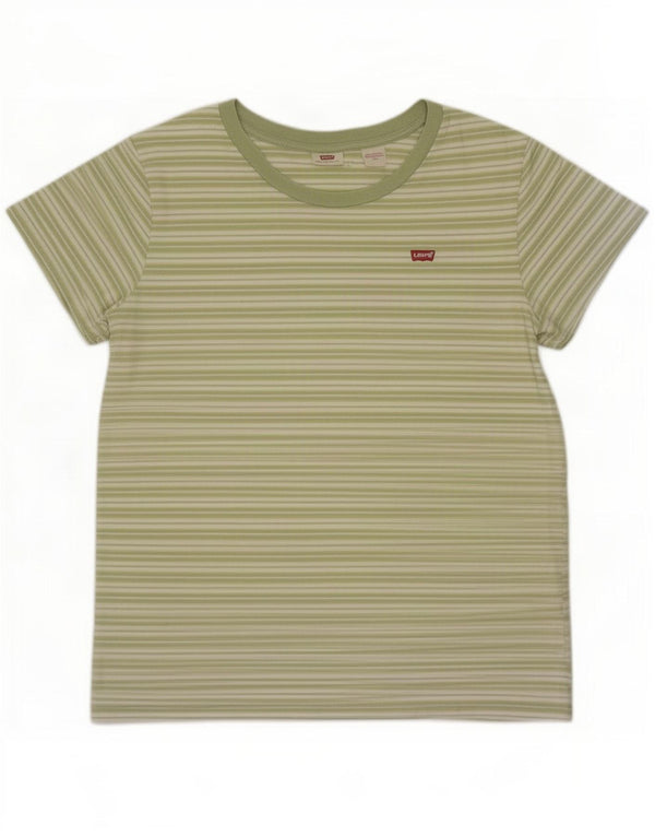 Camiseta feminina Levi's UK 16 grande algodão listrado verde