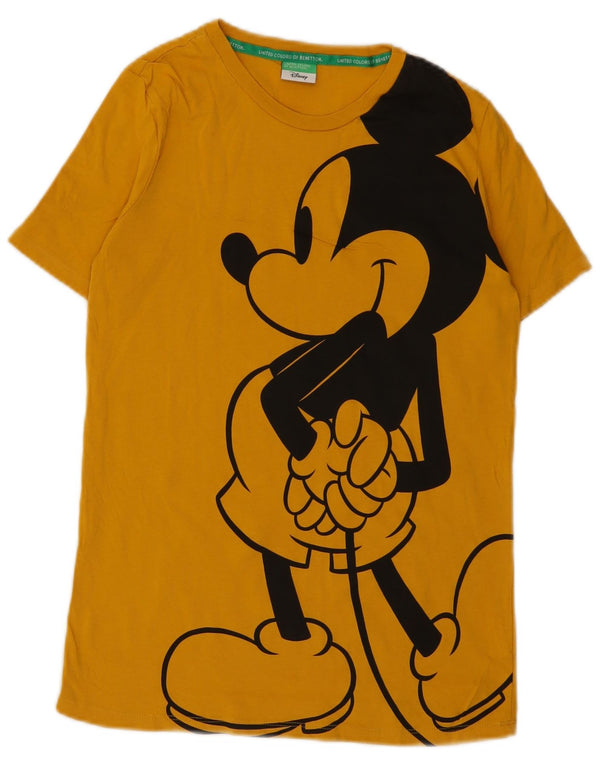 BENETTON Womens Mickey Mouse Graphic T-Shirt Top UK 6 XS Yellow Cotton