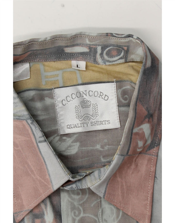 Camisa masculina de manga curta C.C.CONCORD grande geométrica multicolorida