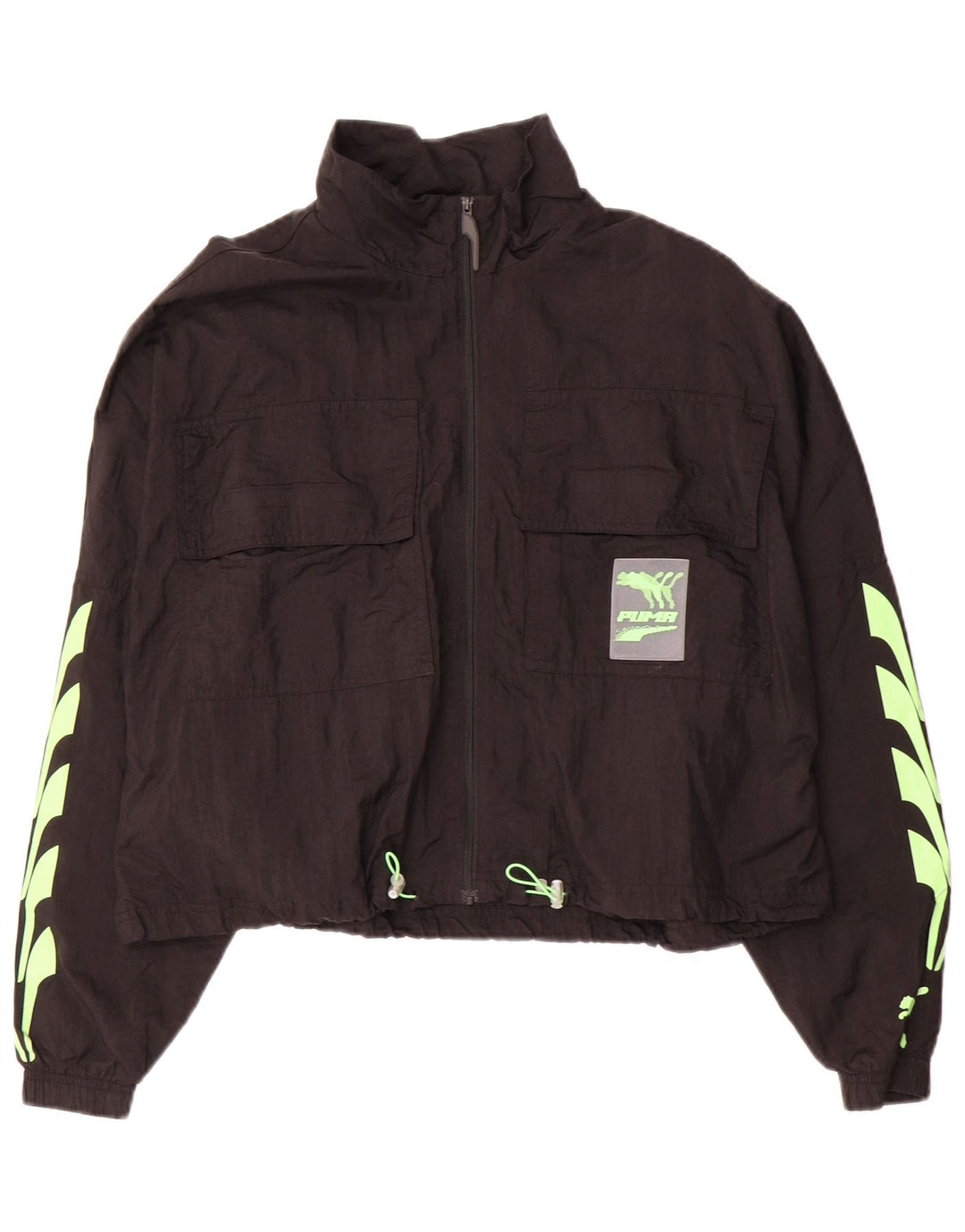 PUMA Womens Crop Graphic Oversized Tracksuit Top Jacket Reino Unido 16 Grande Preto