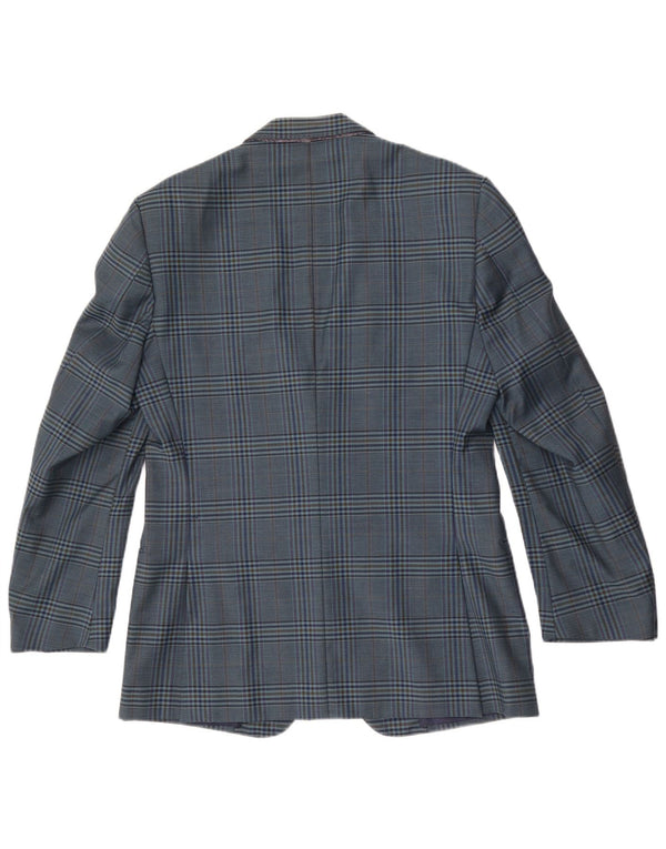Jaqueta blazer masculina vintage com 2 botões IT 50 grande lã xadrez azul